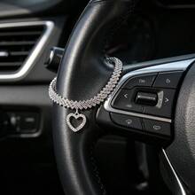 Diamond Hollow Heart Pendant Steering Wheel Decor Chain, Shiny Rhinestone Car Interior Luxury Accessory, Universal Steering Wheel Decoration Strip - Openwork Heart Bracelet - View 4