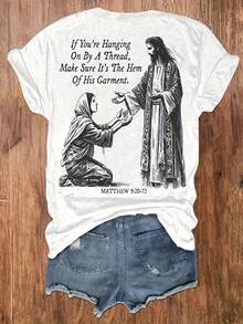 Ropa Cristiana para Hombre - Camiseta casual blanca de manga corta con cuello redondo, 100% algodón, con un mensaje cristiano inspirador: Si confías en mí, talla extra grande. - Blanco - Ver 1