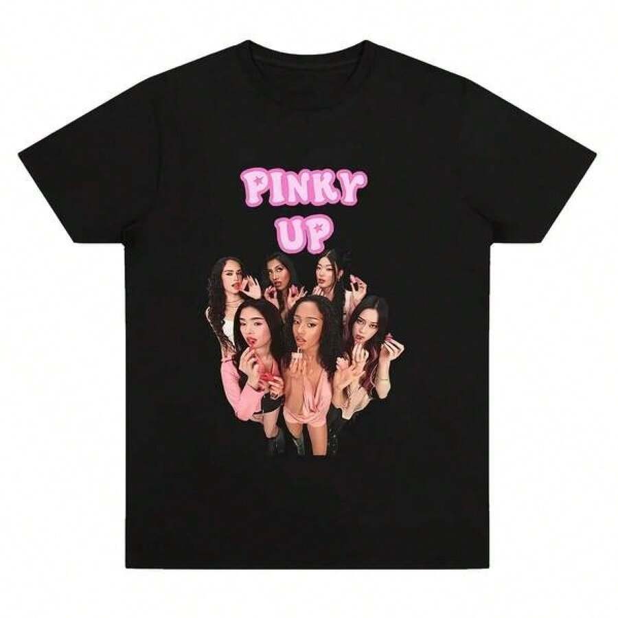 High-Quality T-Shirts For Women And Men, Katseye Pink T-Shirt, New Fashion 2026, Blouses For Women, Blouses, Casual Blouses For Ladies, Casual Tops For Women, Tops, Unisex. - 黑色 - 查看 1