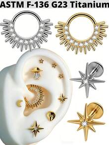 1PC G23 Titanium Zirconia Piercing Hoop Titanium Hinged Clicker Ring Septum Ring Hexagram CZ Labret Ring Ear Tragus Helix Cartilage Piercing - Như thể hiện trong hình ảnh - Xem 1
