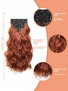 Set de 6 extensiones de cabello ondulado suave, de 20 pulgadas de color rojo-marrón con clips, extensiones de cabello sintético rizado, adecuadas para fiestas de Halloween y uso diario - Rosa Oxidada - Ver 5