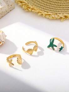 Bộ 3 chiếc nhẫn hình sao biển bất đối xứng phong cách nghỉ dưỡng biển mùa hè, cá tính độc đáo, sang trọng, dành cho nữ. - sao biển - Xem 3