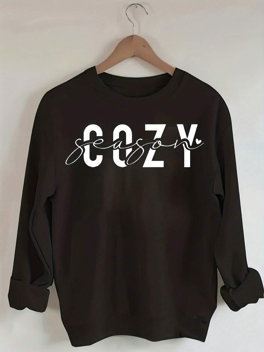 Fashionable Letter-Printed Soft And Skin-Friendly Breathable Sweatshirt Women, Comfortable Top, Simple, Stylish, Versatile TAYZI 8Y6B - Black - View 1