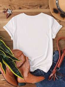 Personalized Mexican Women's T-Shirt - Add Your Own Text/Image (Slogan/Saying/Favorite Phrase/Internet Meme) To Design Your Personalized T-Shirt, Perfect As A Gift For Girlfriend/Wife, Valentine's Day, Thanksgiving, Christmas, Anniversary, Birthday, Wedding, Best Friend, Ornamental, Friend, Elegant, Fashion, Hipster, Minimalist, Casual Style, Summer, Chic Urban Casual Style Cotton T-Shirt Fashion Summer - 白色 - 查看 6