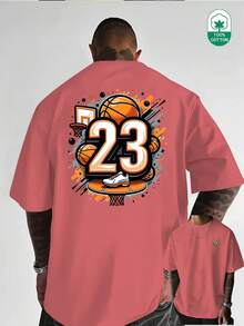 Heavyweight Pure Cotton T-Shirt With A Round Neck, Featuring A Creative Basketball Number And Letter Print On The Front And Back. This  Urban Fashion Item For Men Is Casual And Versatile, Perfect For #Commuting #Leisure #Home #Office - 紅番茄 - 查看 7