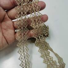 2米/卷 菱形梅花图案金色金属波西米亚风涤纶丝带，适用于服装、配饰DIY缝纫装饰、零售 - 水溶金線/雙菱形梅花 - 查看 4
