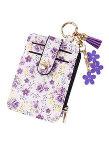 1pc Countryside Floral Card Holder & Keychain, Macaron Color Ditsy Floral Card Case With Flower Pendant And Tassel Design, Convenient Storage For Cards, Fashion Accessory For Women - Multicolor - View 14