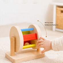 1 Set Montessori Early Education Textile Drum, Wooden Colorful Rotating Roller Toy, Baby Color Recognition, Children's Educational Toy, Intellectual Toy - Multicolor - View 7