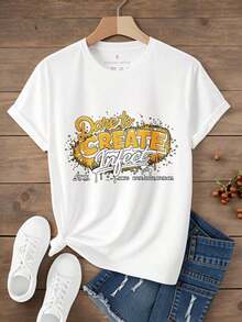 Soft, 100% Cotton Women's T-Shirt With A Crew Neck, Short Sleeves, And A Printed Design. This Casual Urban Style T-Shirt Features A Bold And Original Graphic Design, Perfect For Summer Beachwear And As A Gift For Creative Artists And Art Lovers. It's Also Suitable For Christmas Parties, Sports Activities, Holiday Parties, Outings, And Other Festive Occasions (220g). This Breathable Cotton T-Shirt Is Versatile And Easy To Pair With Any Outfit. - 白色 - 查看 2