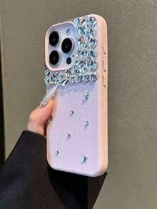 Casing Ponsel Kristal Rhinestone 3D Tekstur Shell Baru, Mewah dan Berkilau, Kompatibel dengan iPhone 14 Pro Max/14 Pro/14, 15 Pro Max/15 Pro/15, Elegan dan Kompatibel dengan iPhone 12/13 Pro Max, 17/17 Pro/17 Pro Max, 16/16 Pro/16 Pro Max/16 Plus - Berwarna merah muda - View 3