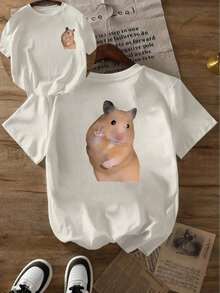 Shushu Biye Doppelseitig Bedrucktes Modisches Kurzarmshirt, Lässiges Kurzarm-Rundhals--Shirt, Damenbekleidung,Festival - 白色 - 查看 1