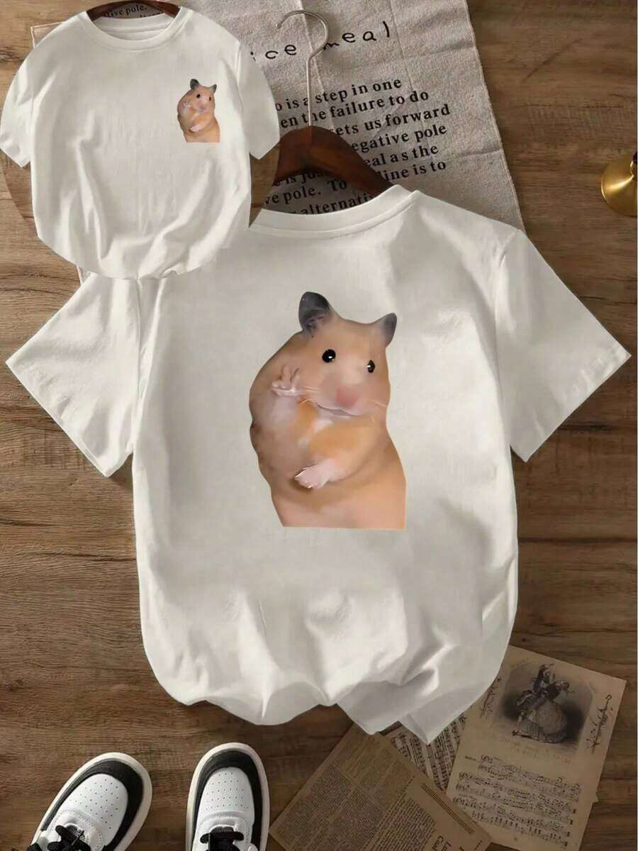 Shushu Biye Doppelseitig Bedrucktes Modisches Kurzarmshirt, Lässiges Kurzarm-Rundhals--Shirt, Damenbekleidung,Festival - 白色 - 查看 1