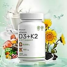 Miriyalyad Supplement Vitamin D3 & K2, 250 Veggie Softgels | 2-In-1 Formula (5000 D3 + 100mcg K2 MK7) | Supports Healthy Bones, Teeth, Heart, & Immune System | Nutrition & Healthcare Supplement Dietary Edible Fitness - 1PCS - 查看 4