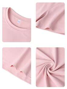 Camiseta de manga corta con cuello redondo y estampado de eslogan colorido para mujer, nuevo estilo de verano, adecuada para uso diario.Vacaciones, Camiseta Gráfica para Mujer, Top Blanco para Mujer - Rosa - Ver 2