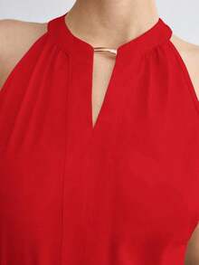 Nueva camiseta de tirantes elegante de cuello de ojo de cerradura de unicolor, versátil para el transporte urbano moderno, uso diario, retro romántico de los 90, adecuada para Navidad, Año Nuevo, San Valentín, fiesta, playa, graduación, moda, carn - Rojo - Ver 8