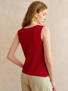 Blusa de punto con estampado de lunares, de moda para vacaciones en la playa.Blusa casual de negocios con botones y estampado de lunares para mujer.Blusa sin mangas con estampado de lunares, top de moda para mujer con estampado de lunares - Rojo - Ver 2