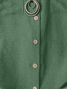 Camisa casual de moda cómoda para mujer de talla grande, de unicolor, con cierre de botones completo, cuello de solapa, manga corta y bolsillos dobles - verde menta - Ver 5