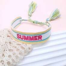 1pc SUMMER Bohemian Vacation Style Handmade Woven Bracelet Festival Gift Party Beach Travel Wear Boho Wristband - Multicolor - View 4