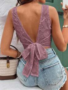 Frenchy Blusa sin espalda y sin mangas con estampado jacquard para vacaciones de verano, ropa de vuelta al colegio, atuendos de maestros, moda, vestidos de mujer de verano, estilo de dinero antiguo, vestidos blancos de mujer, vestidos casuales de mujer, ropa para el 4 de julio, blusas de mujer, tops sin mangas - Rosa vieja - Ver 1