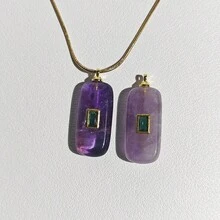 1 mặt dây chuyền đá tự nhiên hình chữ nhật, thạch anh tím, lapis lazuli, dùng để làm trang sức, vòng cổ tự làm. - Quảng trường - Xem 9