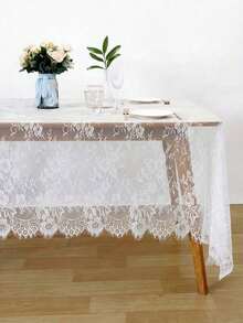 SGIAWETA-1pc White Lace Tablecloth Fabric Combination, With Tassel Edges And All-Over Lace Embroidery Design, Keywords: Lace Fabric, Tassel Lace, Embroidered Lace, Wedding Dress, Bridal Gown, Clothing Accessories, Tablecloth, Table Runner, Wedding Decor, Home Decor, White Lace, Wedding Ceremony, Mother's Day, Father's Day, Party Tablecloth-Birthdaygift - 001 - 查看 6