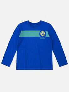 Brazil World Cup Long-Sleeved Children's T-Shirt In Cotton, Sizes 2 To 12 - 藍色 - 查看 3