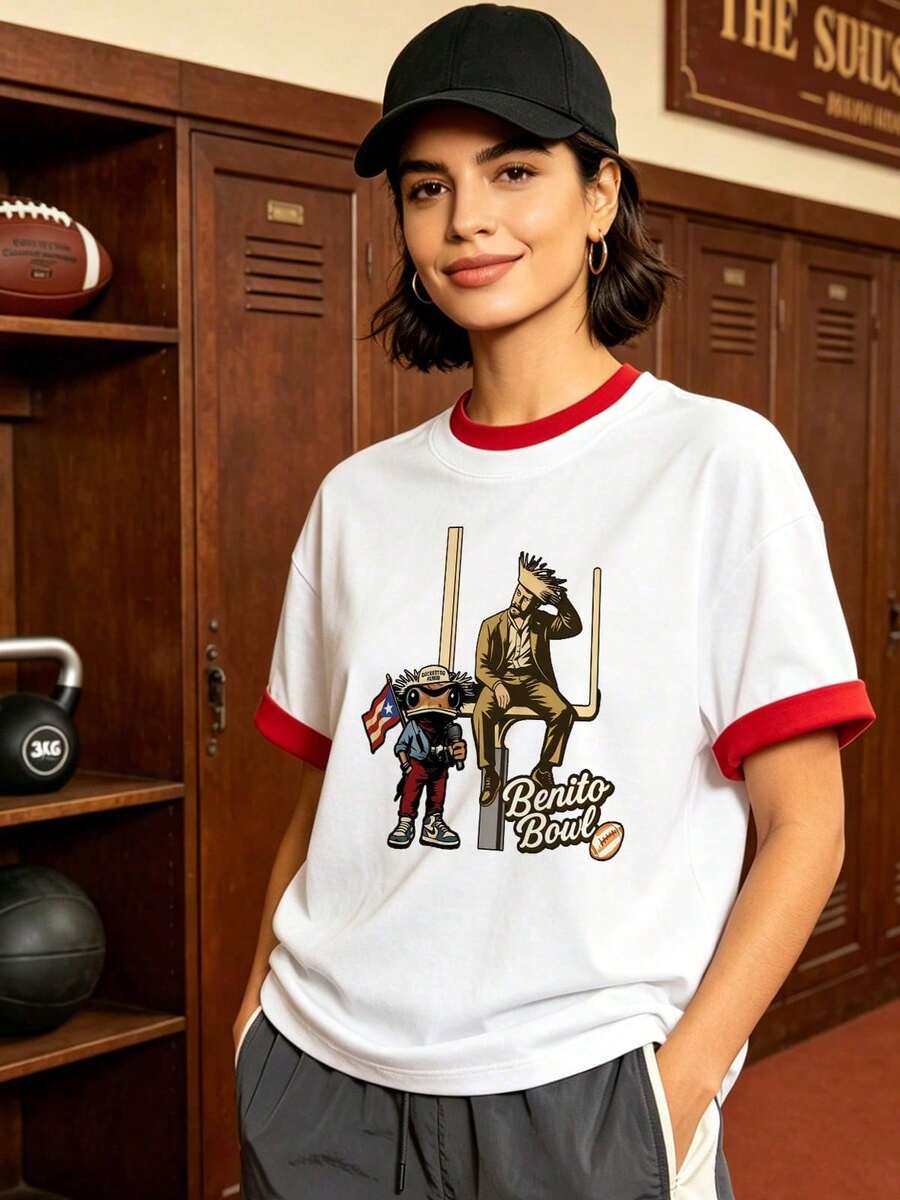 Camiseta de manga corta con cuello redondo suave y casual de verano para mujer, estilo rugby, estilo universitario, tops para salir, algodón, vintage, estilo callejero europeo y americano, casual deportivo, estilo unisex, estilo casual urbano, tops bonitos, generación Z, curvas, ropa Y2K, camisetas divertidas, tops para damas, conjuntos de vacaciones para mujeres, top lindo, camiseta gráfica, conjuntos de primavera, camisetas holgadas, ropa de calle retro, estilo de los 90, estilo de los 2000, subcultura, top negro, tops blancos, conjunto de fiesta de los 90. Negro - Blanco - Ver 1