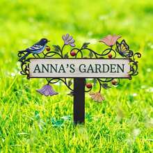 1pc Personalized Metal Garden Sign, Customized Metal Stake Decor, Bird, Butterfly And Flower Pattern, Gift For Gardening Enthusiasts, Garden Decoration (Bird, Butterfly And Flower) - Multicolor - View 6