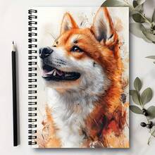 1pc A5 Spiral Bound Watercolor Shiba Inu Art Notebook, Black Spiral Binding, Suitable For Student Class Notes, Office Meeting Records, Portable Planner And Diary, Ideal For Professionals, Students And Office Use, A Creative Gift Choice - B - View 3