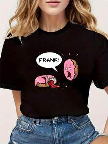 Una camiseta de mujer de manga corta, holgada, moderna, retro y elegante, adecuada para actividades al aire libre en primavera y verano, con un divertido estampado de donuts.|Bonito diseño de donut y Frank, con rostros de donut y Frank, camiseta casual de cuello redondo, mangas cortas, tela ligeramente elástica, cuello redondo.blusas para mujer,blusas casuales para dama,tops,, mujer premium,y2k,playeras de mujer curvy,ofertas y liquidaciones ropa mujer,playeras deportivas para mujer,,playeras de hombre, mujer,blusas>elegante IMJ4 - Negro - Ver 1