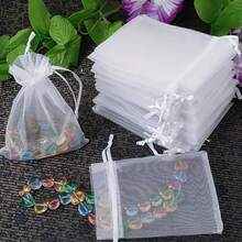 100 túi quà tặng bằng vải organza trong suốt có dây rút, thích hợp đựng quà cưới, quà tặng tiệc tùng, trang sức, kẹo và đồ trang trí, túi quà cưới | túi quà | khóa dây rút, túi quà nhỏ - Trắng - Xem 1
