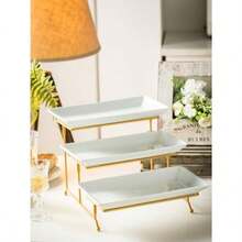 YHOSSEUN - Bandeja grande para servir de 3 niveles con soporte para servir, platos para servir para recibir invitados, adecuada para exhibir mesas de postres, suministros de catering, 30 cm, oro - Soporte dorado - Ver 5