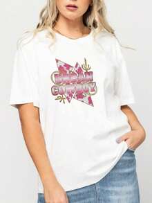 Women's Premium Casual T-Shirt With Urban Denim Print, Summer Clothing, Fashion Gift For Friends, - 白色 - View 3