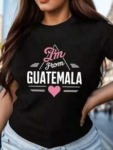 Premium Minimalist T-Shirts Am From Guatemala Wo's Comfit, Casual Clothing, High Quality Short Sleeves, Essential New Gift Idea - 黑色 - 查看 1