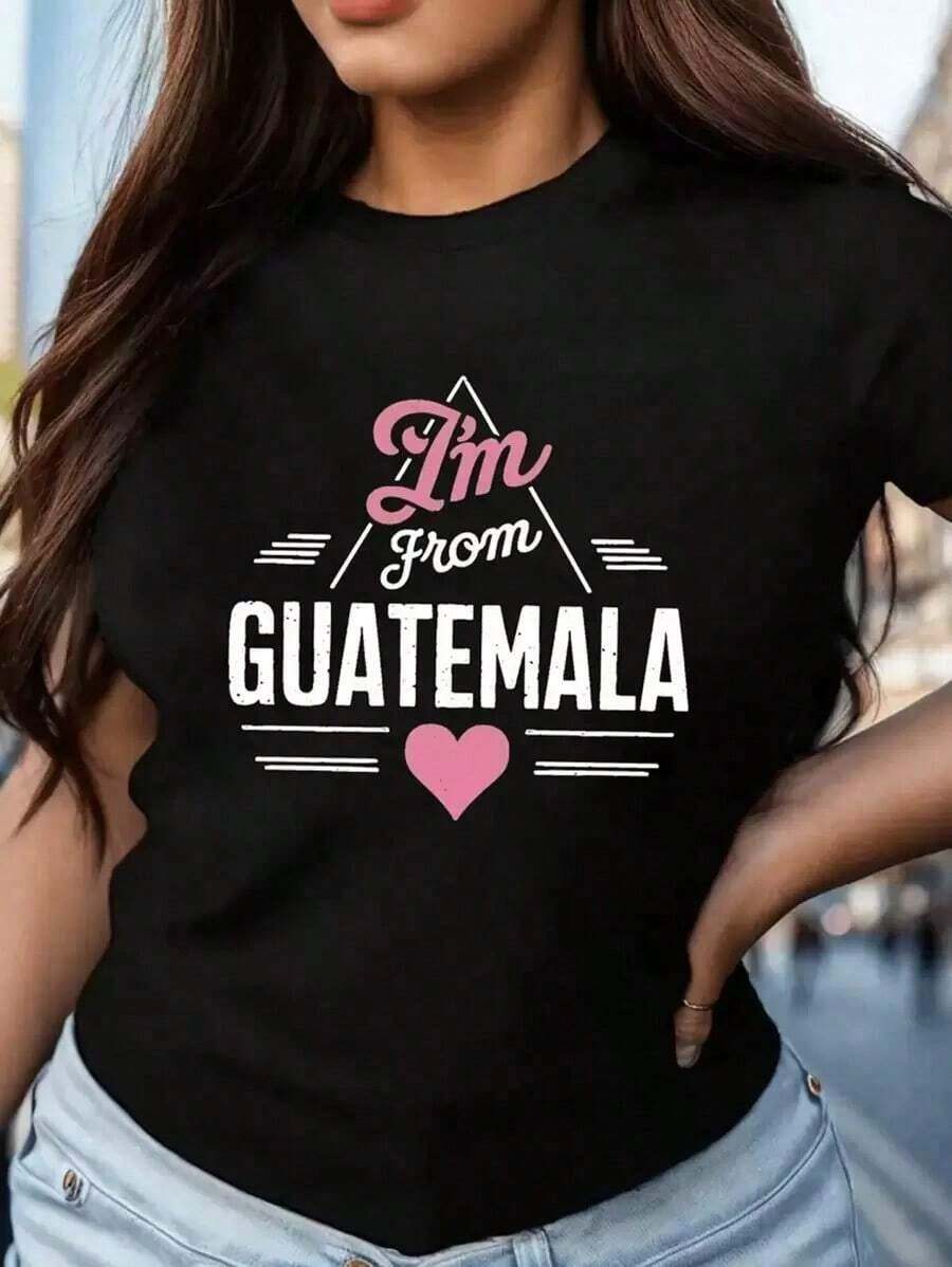 Premium Minimalist T-Shirts Am From Guatemala Wo's Comfit, Casual Clothing, High Quality Short Sleeves, Essential New Gift Idea - 黑色 - 查看 1