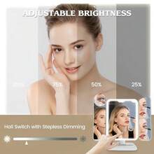 Back To School Portable LED Light Makeup Mirror, VanityMirror With Lights, 3-Fold Foldable Rechargeable Mirror With 2x 3x & 10x Magnification, Touch Control Mirror For Travel& Bedroom Use, Rechargeable Trifold Mirror - White - View 8