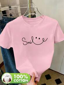 Women's T-Shirt, Round Neck, 100% Cotton, Casual Summer Style, Breathable, For Spring/Summer/Autumn (Machine Washable), Suitable For Casual Sportswear, Comfortable And Breathable, Short Sleeve T-Shirt For Women, Round Neck T-Shirt For Women, Night Out T-Shirts For Women - 白色 - 查看 8