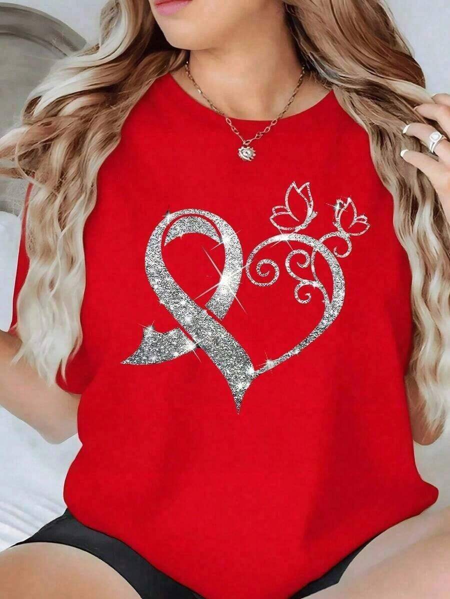 Women's Black Short-Sleeve T-Shirt With White Rhinestone Diva Letter Graphic, Shiny Aesthetic Short-Sleeve Top, Sexy Baddie Style Party Top, Fashionable Casual Blouse For Clubs, Pretty Blouses, 100% Cotton - 紅色的 - 查看 1