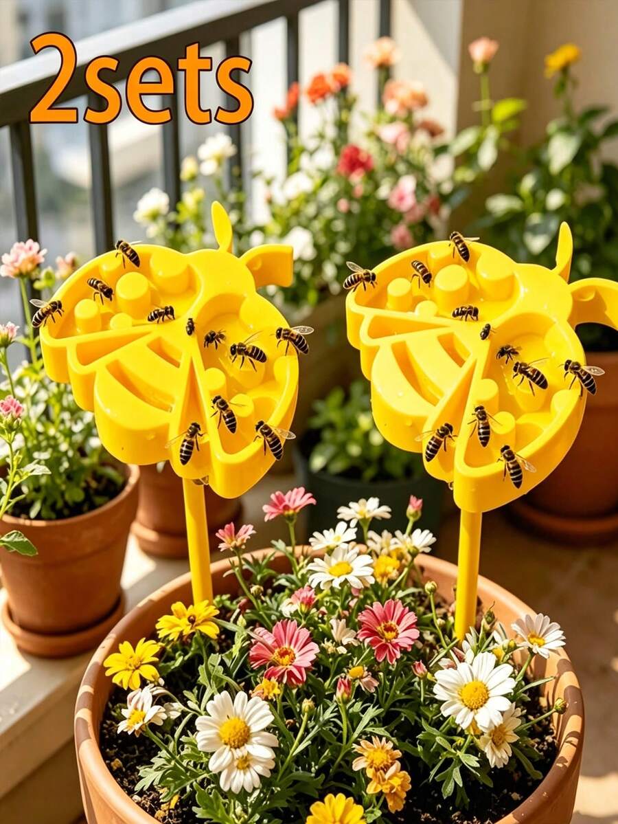 2 Sets Bee Watering Stake Garden Decor, Cute Bee Shaped Creative Garden Stakes, Outdoor Bee Waterer - Multicolor - View 1
