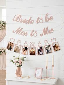 7pcs Personalized Wedding Photo Banner,Customizable Shiny Bridal Shower Photo Banner,Personalized Miss To Mrs Glitter Photo Garland For Bridal Shower,Glitter Photo Banner For Bachelorette & Engagement - Multicolor - View 4