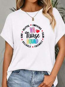 Y2K Style, Fashionable Style, 2026 Newest, Cute Style, Casual Style. 1 VA Nurse Squad Team Nurse T-Shirt, 210g, 100% Cotton, Designs Are Printed. Unisex. 180g (S-XXXL) - 白色的 - 查看 6