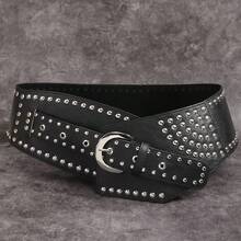 1pc Women's Black Curved Metal Buckle Fashionable Western Cowgirl Metal Waist Belt, Holiday & Valentine's Day Gift, PU Beach Accessory, Suitable For Daily Use - Black - View 7