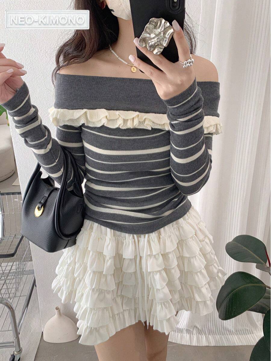 2026 Spring New Arrival N&K [Immediate Shipping] Kayohen Cake Skirt | Cute And Fluffy Silhouette, Available In White, Light Blue, Khaki, Denim Blue, And Black. Size S (40-50kg) - White - View 1