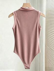 Mono elegante y versátil de punto con cuello de solapa semi-abierto, mono de mujer para primavera/verano, mono de mujer para vacaciones, mono de mujer para playa, conjunto de verano para mujer, mono de playa, mono para salir, mono para graduación, mono de vacaciones, mono casual, mono blanco, mono blanco, mono blanco de una pieza para mujer, mono blanco de verano para mujer - Rosa vieja - Ver 2