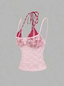 Nuevo diseño de camiseta sin mangas ajustada con rayas vintage y asimétrica 2 en 1 sexy para mujer, primavera/verano - Rosa - Ver 1