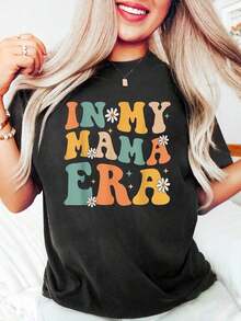 Groovy In My Mama Era Funny Mom Mother Mama Era For Womens T-Shirt Cotton Graphic Tee For Women, Round Neck Short Sleeve Casual Tops - 黑色 - 查看 5