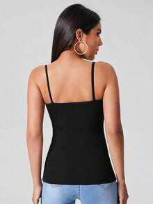 Top de tirantes unicolor tejido de canalé - Negro - Ver 2