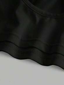 Camiseta de tirantes finos de un solo color simple, uso casual de todos los días para mujeres - Negro - Ver 6