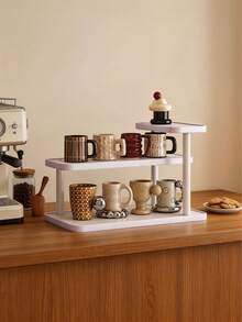 1 pieza Organizador de escritorio de madera vintage, Estante de almacenamiento de cosméticos multicapa vintage, Estante de almacenamiento multifuncional para el hogar, Estante para especias de cocina, Estante para tazas/mugs, Estante de exhibición abierta para lápices labiales, perfumes, tazas de té, botellas de especias, Estante ahorrador de espacio para encimeras - Blanco - Ver 4