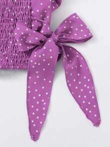 Top de lunares con nudo fruncido ribete fruncido - Morado - Ver 4